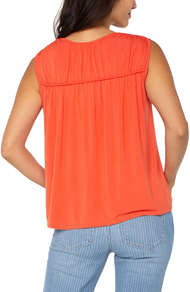 FINAL SALE Liverpool Sleeveless Shirred Detail Knit Top - Clementine