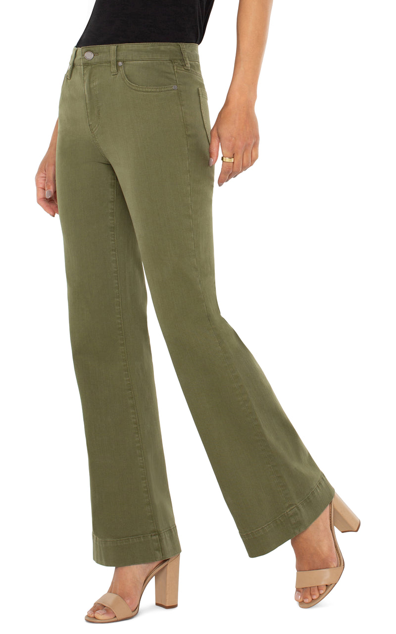 FINAL SALE LIVERPOOL HANNAH FLARE W/WIDE HEM - SPANISH OLIVE