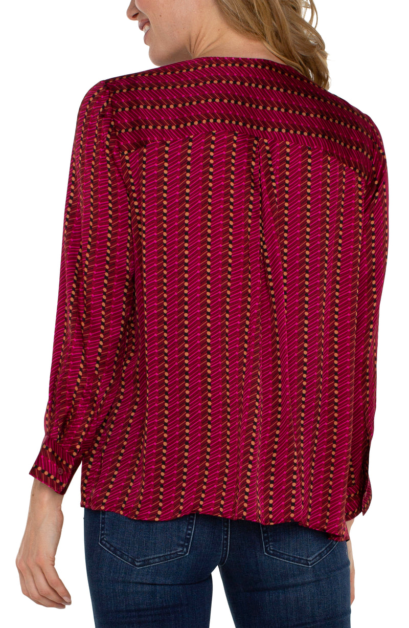 FINAL SALE LIVERPOOL LONG SLEEVE POPOVER WOVEN BLOUSE RUBY DOTTED
