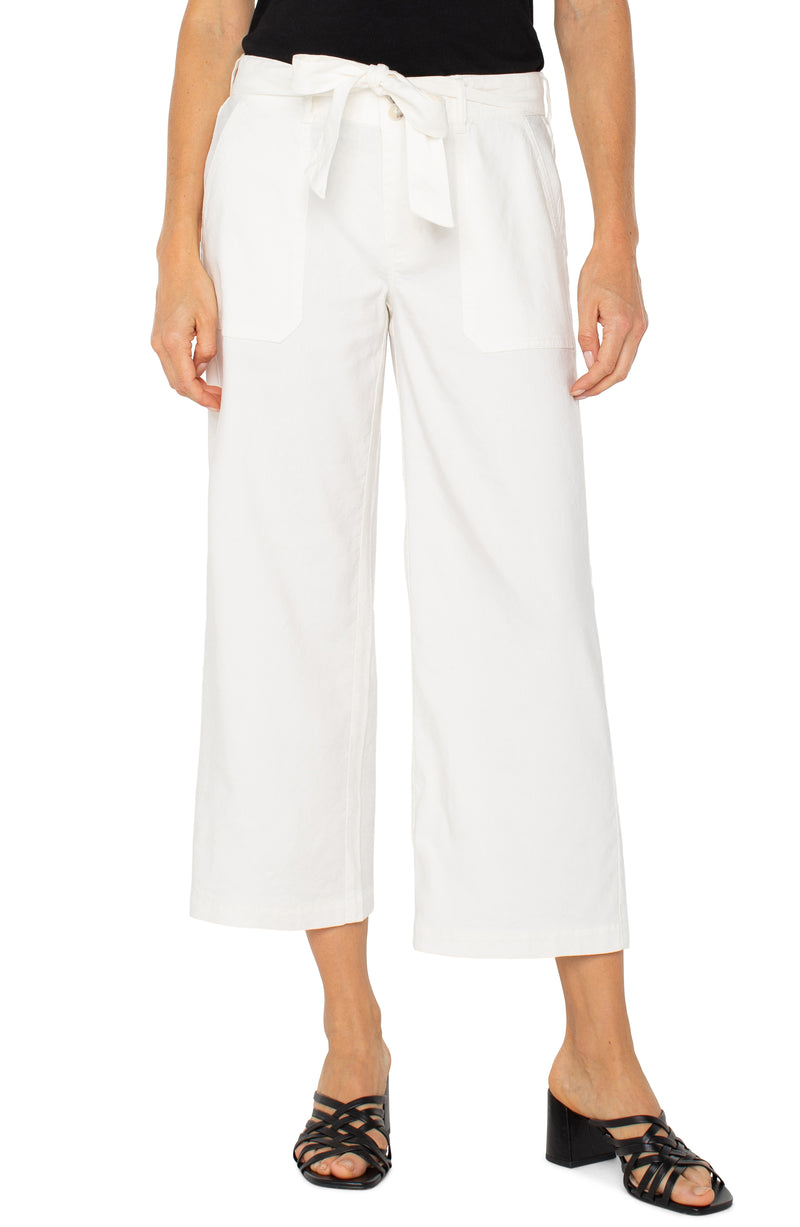 FINAL SALE Liverpool Belted Wide Leg Crop - White