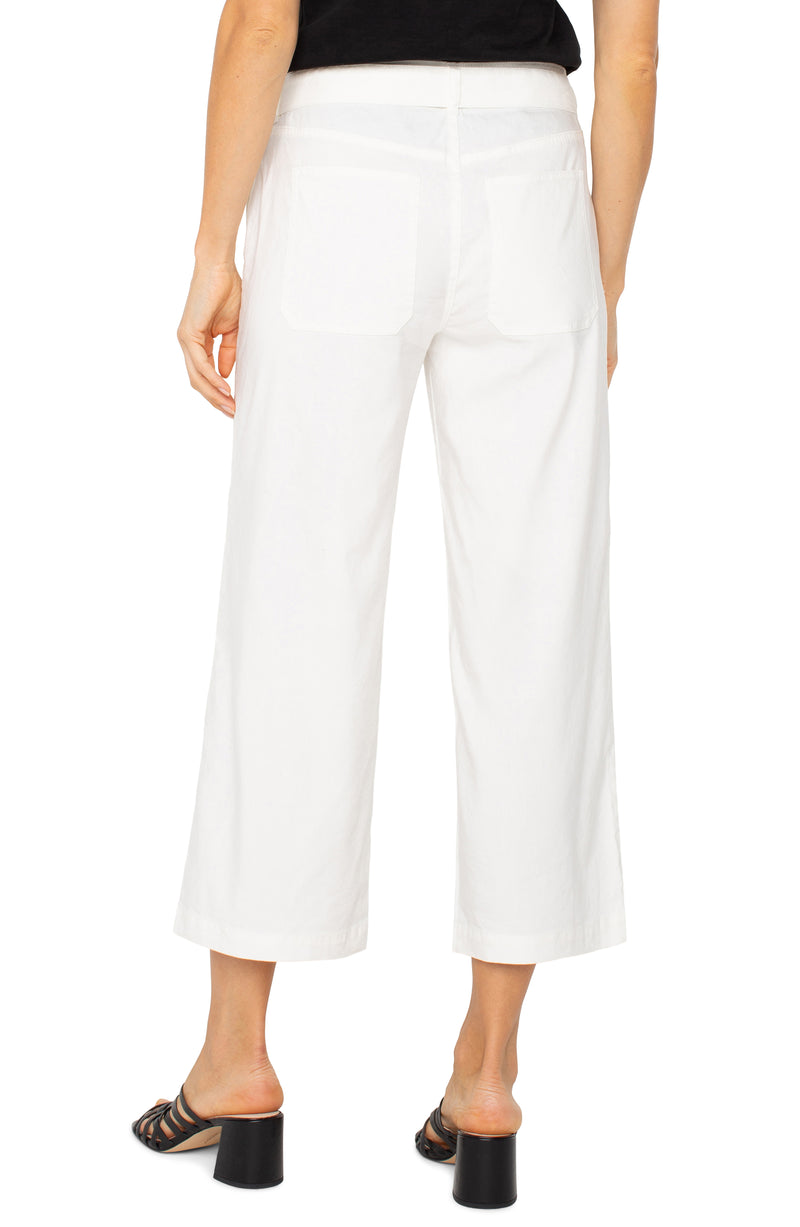 FINAL SALE Liverpool Belted Wide Leg Crop - White