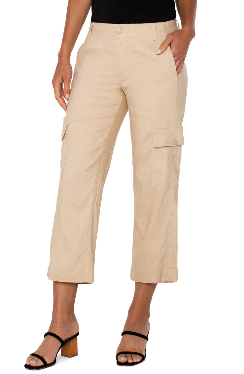 FINAL SALE Liverpool Utility Crop w/Tab Hem & Cargo Pockets 26" - Hazelnut
