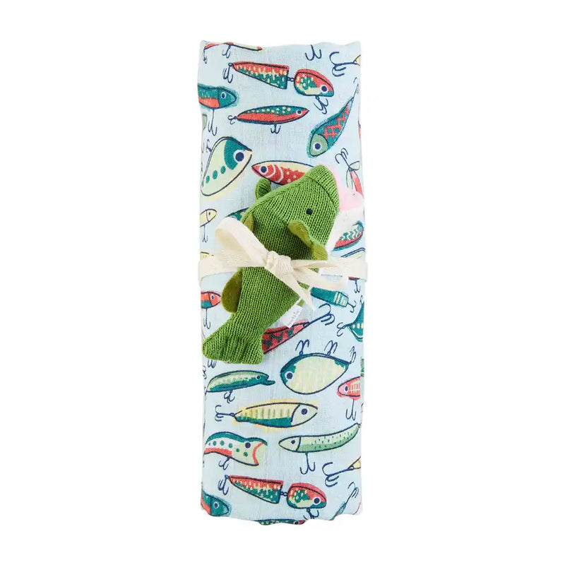 Mud Pie Baby Fishing Swaddle and Lure Rattle Set