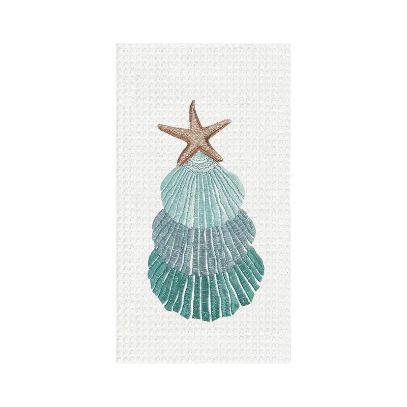 Christmas Scallop Shells Tree Coastal Kitchen Towel