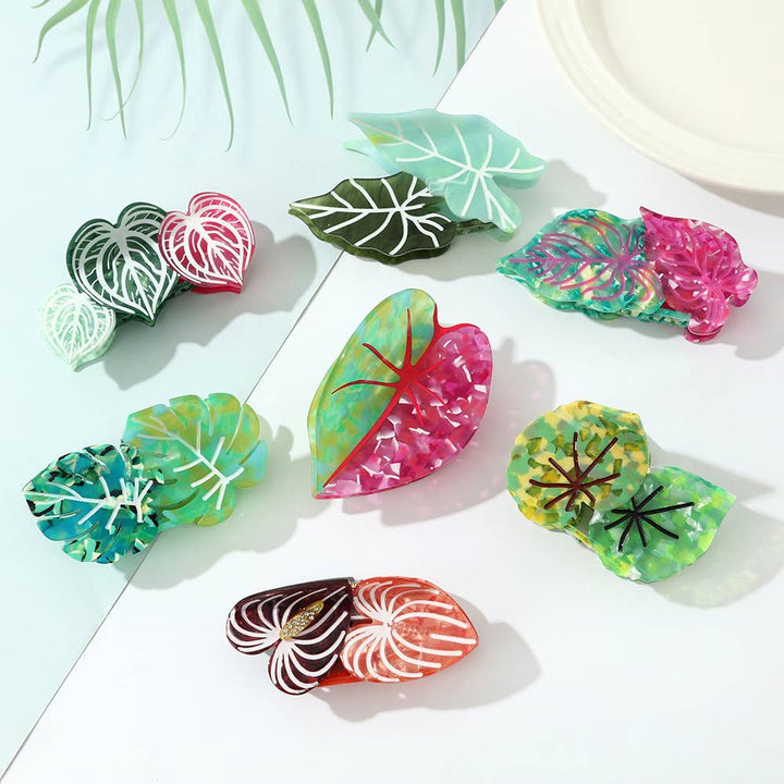 Vibrant Tropical Leaf-Shaped Botanical Hair Claw Clips