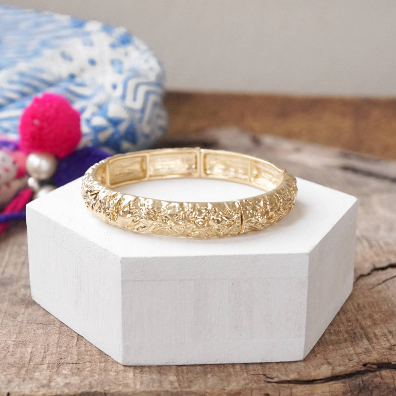 Stretchy Bangle - Textured Gold Tone