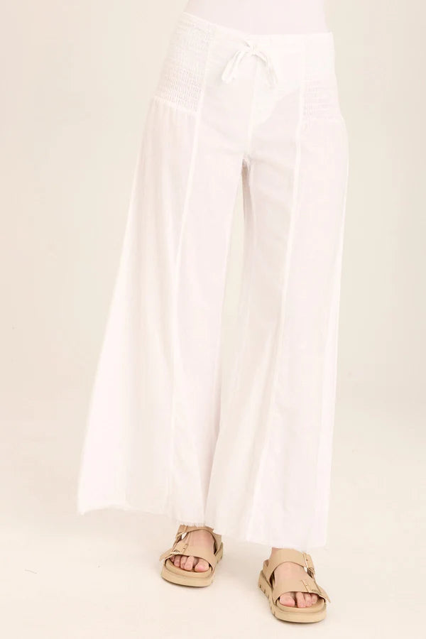 XCVI Wearables Kaj Wide Leg Cotton Linen Flare Pant  in White