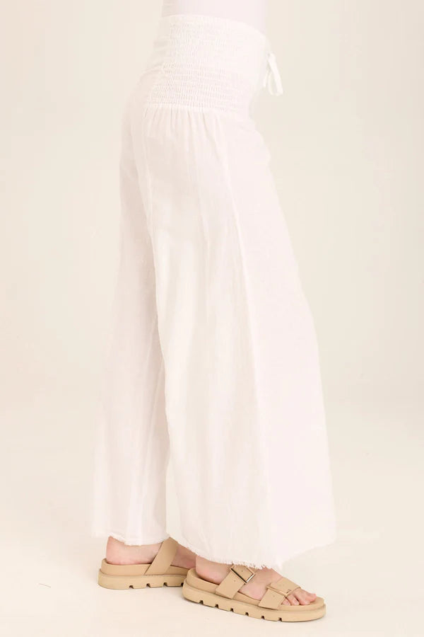 XCVI Wearables Kaj Wide Leg Cotton Linen Flare Pant  in White