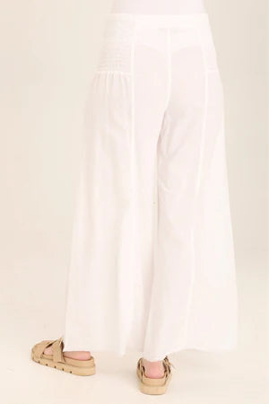 XCVI Wearables Kaj Wide Leg Cotton Linen Flare Pant  in White