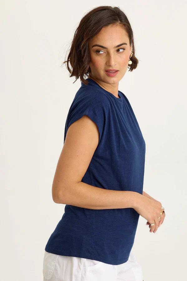XCVI Wearables Arwen Soft Jersey Mock Neck Tee  in Airdale Pigment