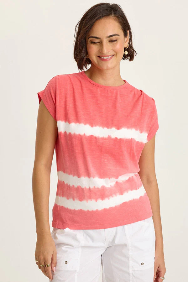 XCVI Wearables Arwen Soft Jersey Mock Neck Tee  in Caravel Wash Guava