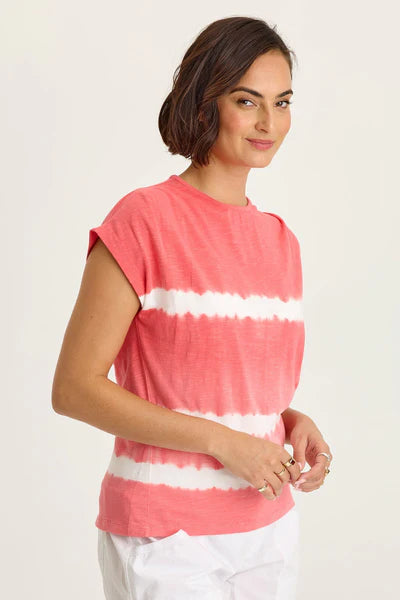 XCVI Wearables Arwen Soft Jersey Mock Neck Tee  in Caravel Wash Guava