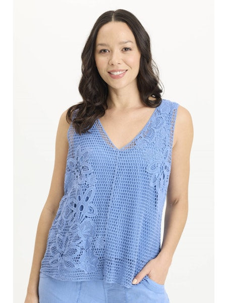 XCVI  Chariss Crochet Tank - Shasta Lake