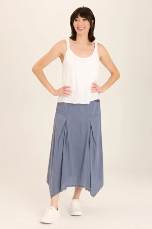 XCVI Wearables Triste Linen Bohemian Sharkbite Maxi Skirt  in Hypnotic Pigment