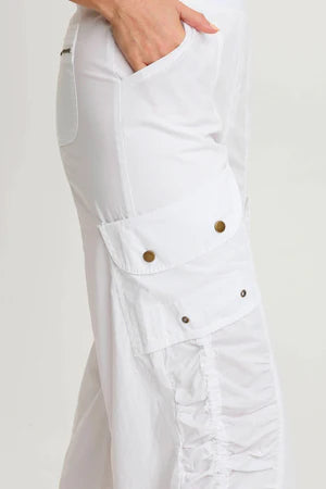 XCVI Muldoon Poplin Ruched Wide-Leg Crop Pant  in White