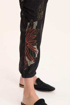 XCVI Darri Embroidered Pull-on Soft Twill Jogger  in Black