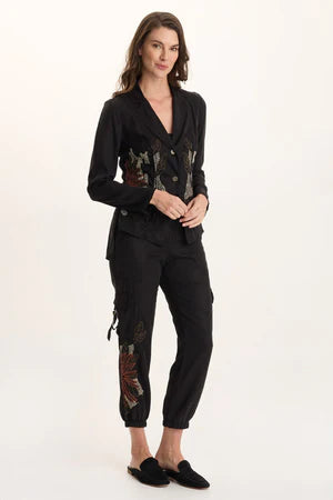 XCVI Darri Embroidered Pull-on Soft Twill Jogger  in Black