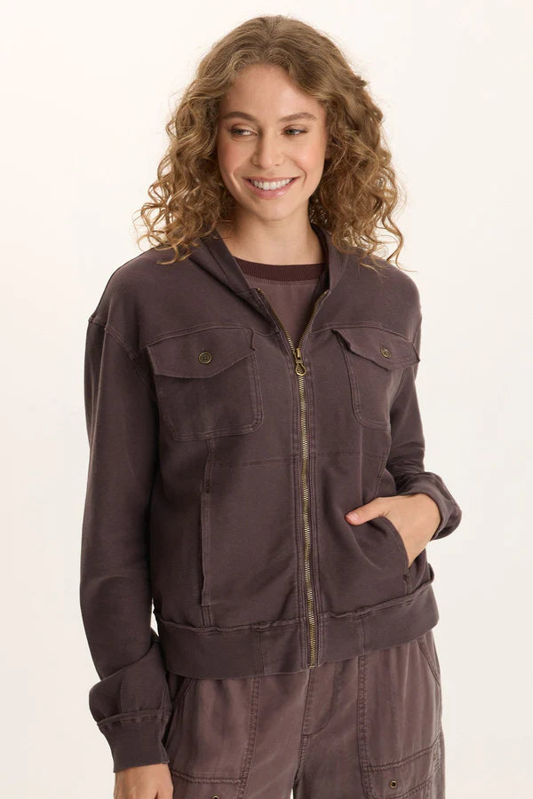 XCVI Balfore Twill Knit Hooded Bomber  in Bistro Pigment