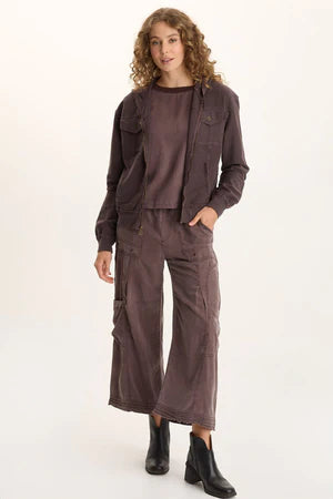 XCVI Balfore Twill Knit Hooded Bomber  in Bistro Pigment