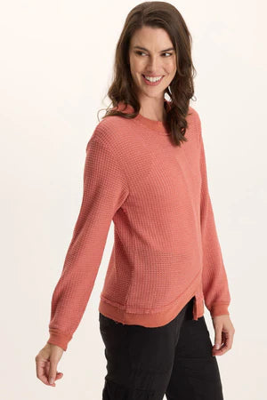 XCVI Alvis Thermal Asymmetrical Long-Sleeve Top  in Papaver