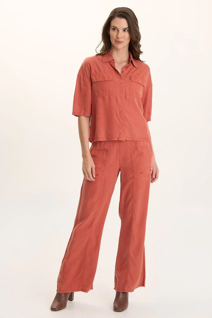 XCVI Schyler Soft Twill Wide-Leg Trouser  in Papaver