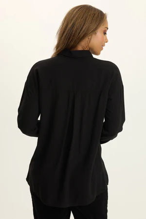 XCVI Wearables Dusten Lightweight Oversize Button-Up  in Black