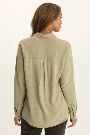 XCVI Wearables Dusten Lightweight Oversize Button-Up  in Distress Wash: Alamos