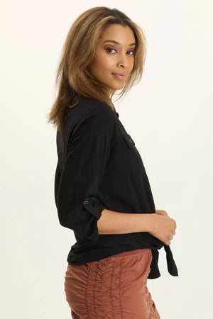 XCVI Wearables Tyrell Lightweight Tie-Front Button-Up  in Black