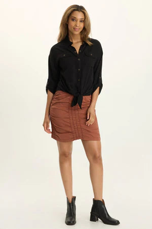 XCVI Wearables Tyrell Lightweight Tie-Front Button-Up  in Black