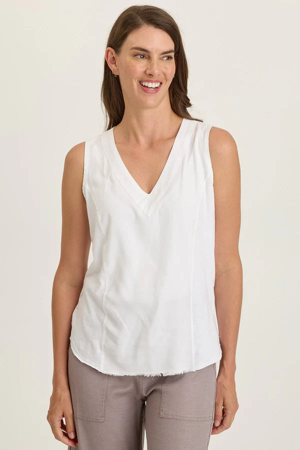 XCVI Wearables Nila Twill/Jersey V-Neck Tank  in White