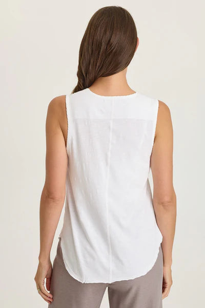 XCVI Wearables Nila Twill/Jersey V-Neck Tank  in White