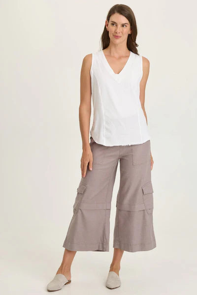 XCVI Wearables Nila Twill/Jersey V-Neck Tank  in White