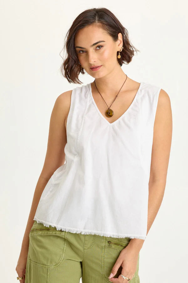XCVI Wearables Mazie Linen/Jersey V-Neck Tank  in White