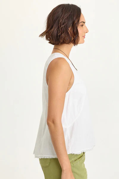 XCVI Wearables Mazie Linen/Jersey V-Neck Tank  in White