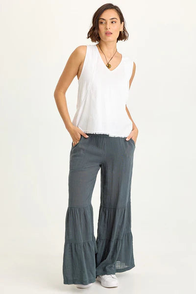XCVI Wearables Mazie Linen/Jersey V-Neck Tank  in White
