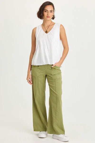 XCVI Wearables Mazie Linen/Jersey V-Neck Tank  in White