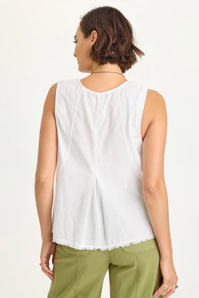 XCVI Wearables Mazie Linen/Jersey V-Neck Tank  in White