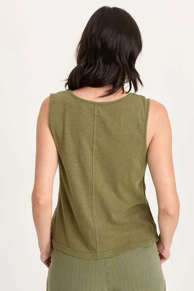 XCVI Siska Embroidered Pinstripe V-Neck Tank Espalier Pigment
