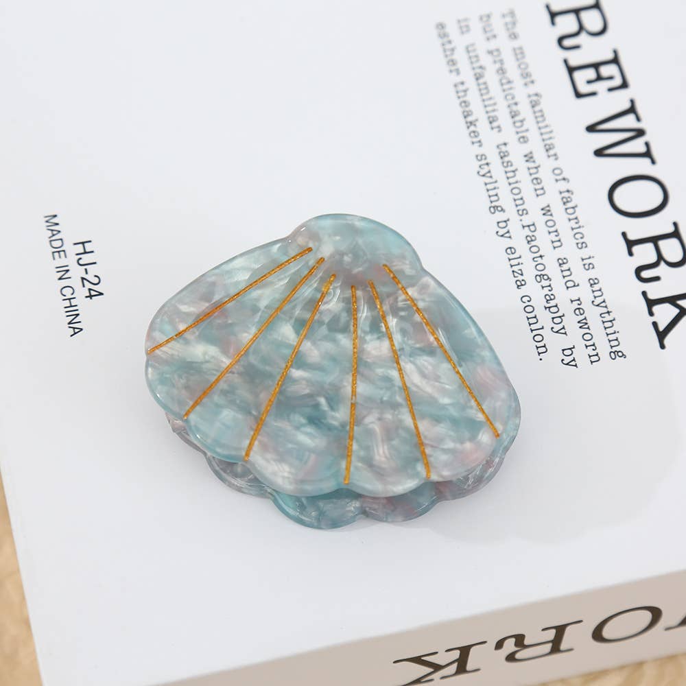 Gold-Lined Marbled Seashell Shape Hair Clip