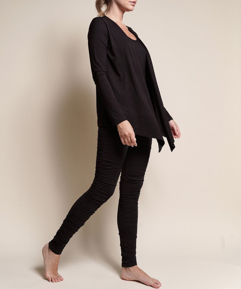 BAMBOO SIMPLE TIE FRONT CARDIGAN -BLACK