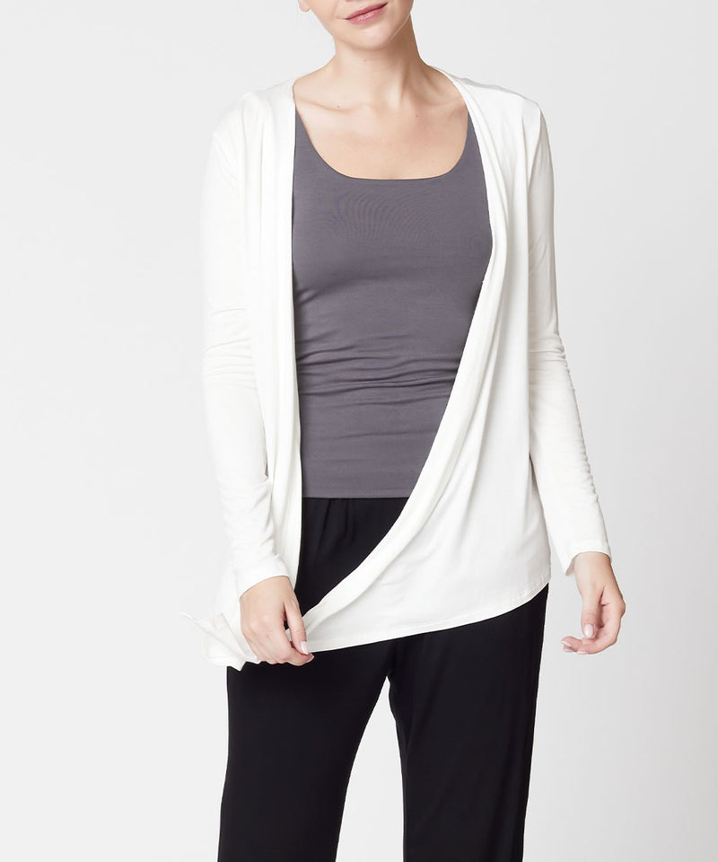 BAMBOO SIMPLE TIE FRONT CARDIGAN -WHITE