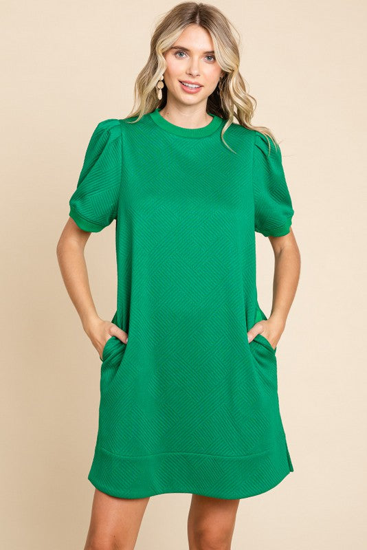 Textured Dress with Pockets - Plus Size - Kelly Green