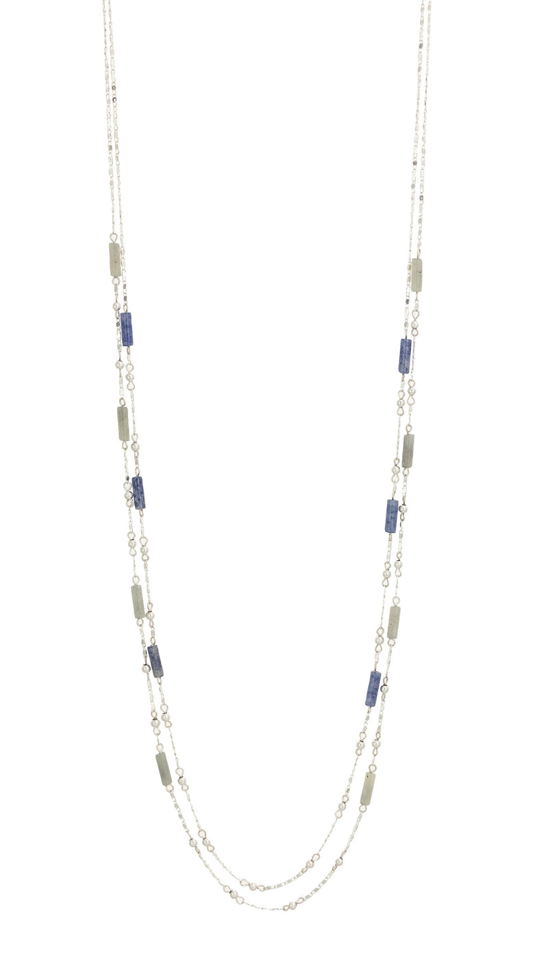 MULTI TEAL LONG 2 ROW ILLUSION NECKLACE WITH STATIONS