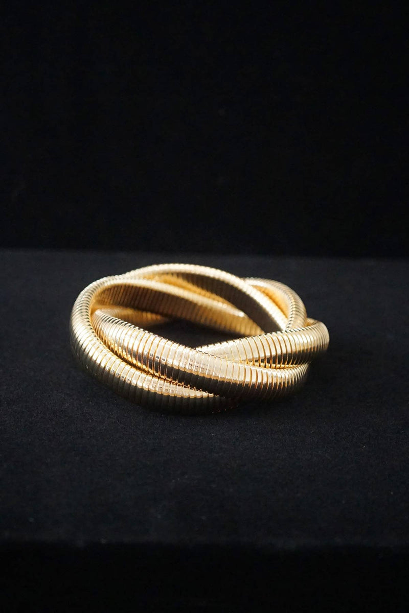 Gold tone triple strand tubogas flex stretch bracelet bangle