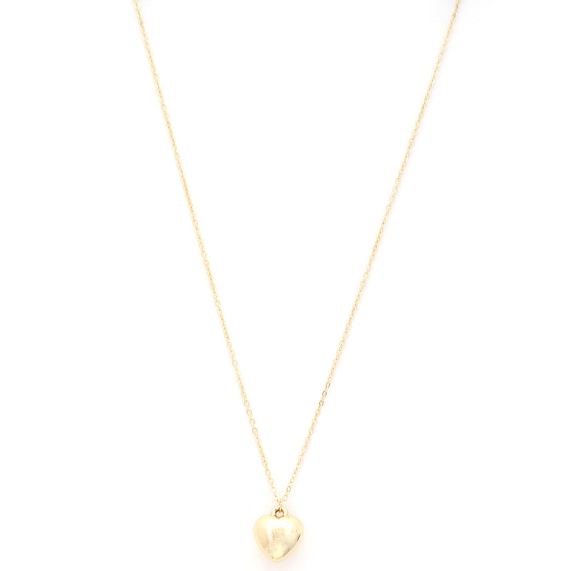 PUFFY HEART CHARM NECKLACE - GOLD