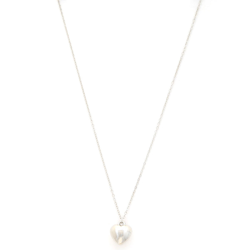 PUFFY HEART CHARM NECKLACE - SILVER