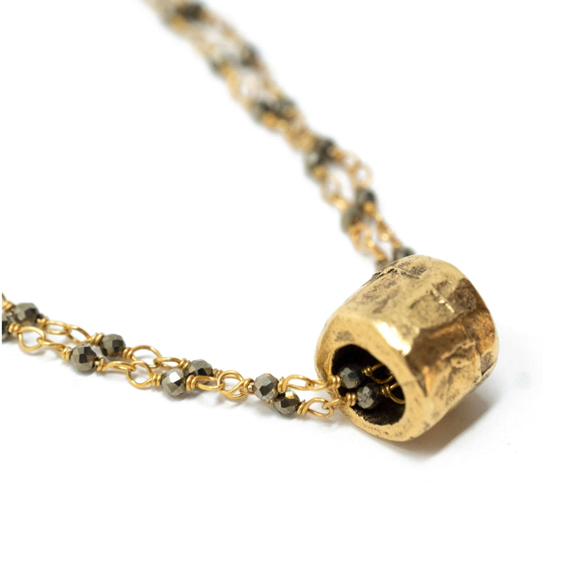 Erin Gray Small Gold Barrel on Double Pyrite Necklace