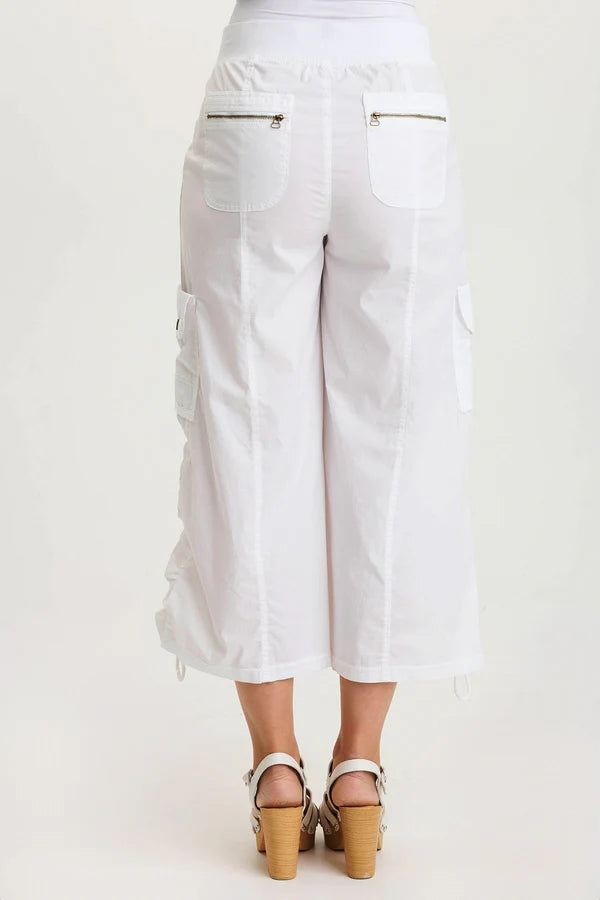 XCVI Muldoon Poplin Ruched Wide-Leg Crop Pant  in White
