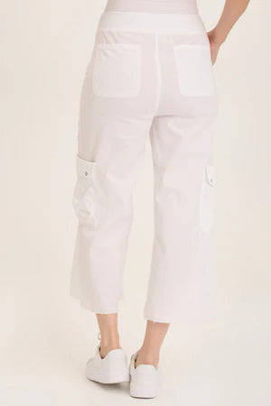 XCVI Wearables Femke Stretch Poplin Cargo Crop  in White