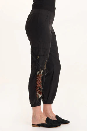 XCVI Darri Embroidered Pull-on Soft Twill Jogger  in Black